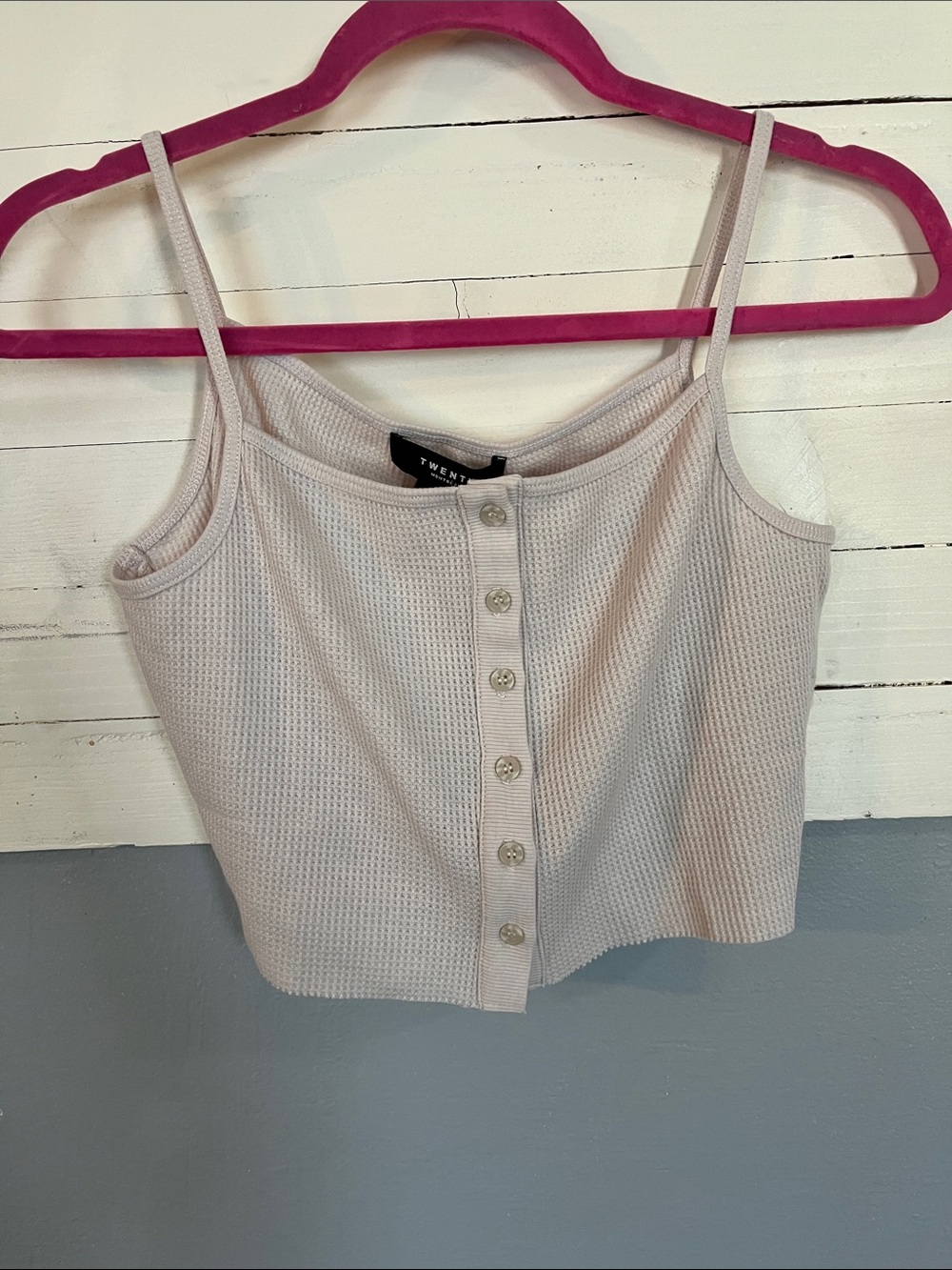Twenty Montreal button-front waffle knit crop top in beige